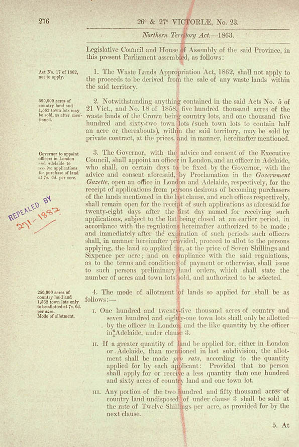 Northern Territory Act of 1863 (SA), p2